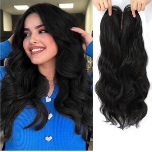 20inch Wavy natural Black Hair Toppers Hairpieces Synthetic Clip In